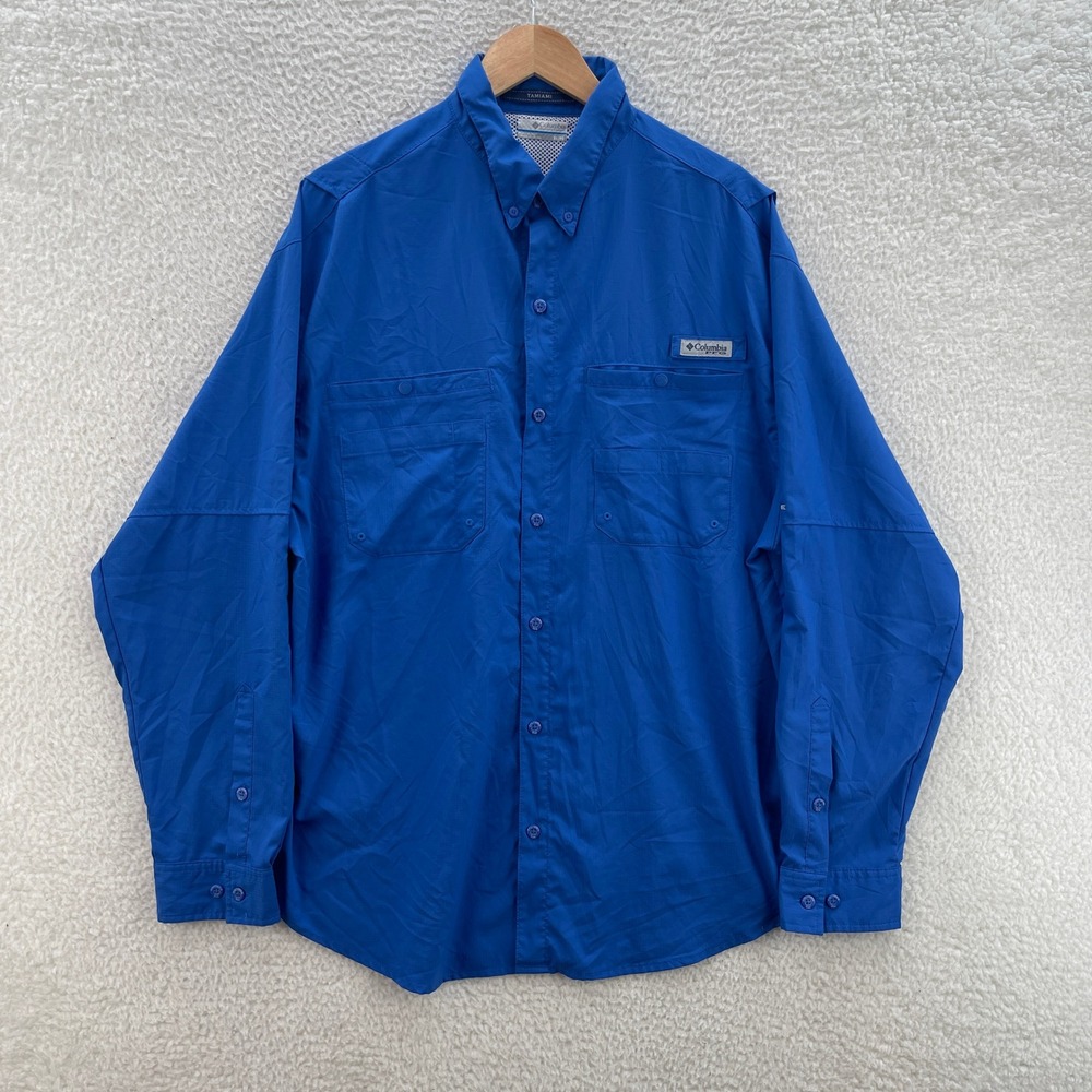 Columbia PFG Shirt Men XL Blue Tamiami Fishing Long Sleeve Vented Outdoor